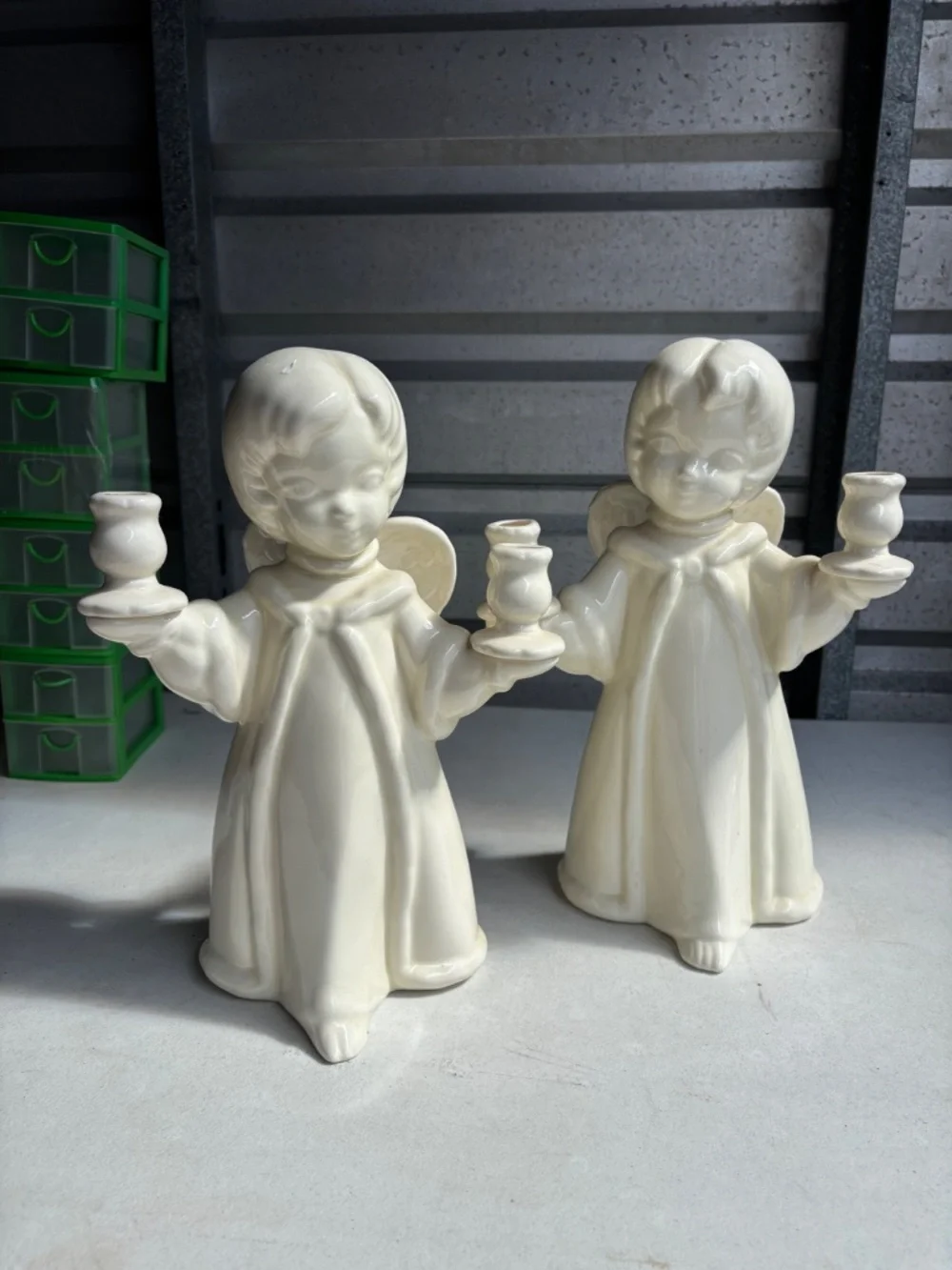 Set of 2 Vintage Ceramic ANGEL Dual CANDLE HOLDER - 13” Tall by 9